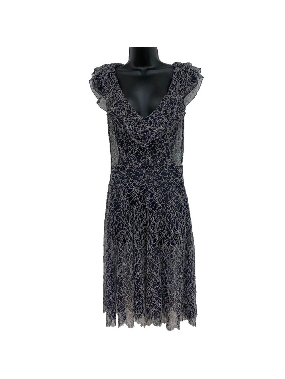 Vintage Size M y2k Whimsy Goth Flutter Mesh Whimsical Floral Sheer Midi Dress